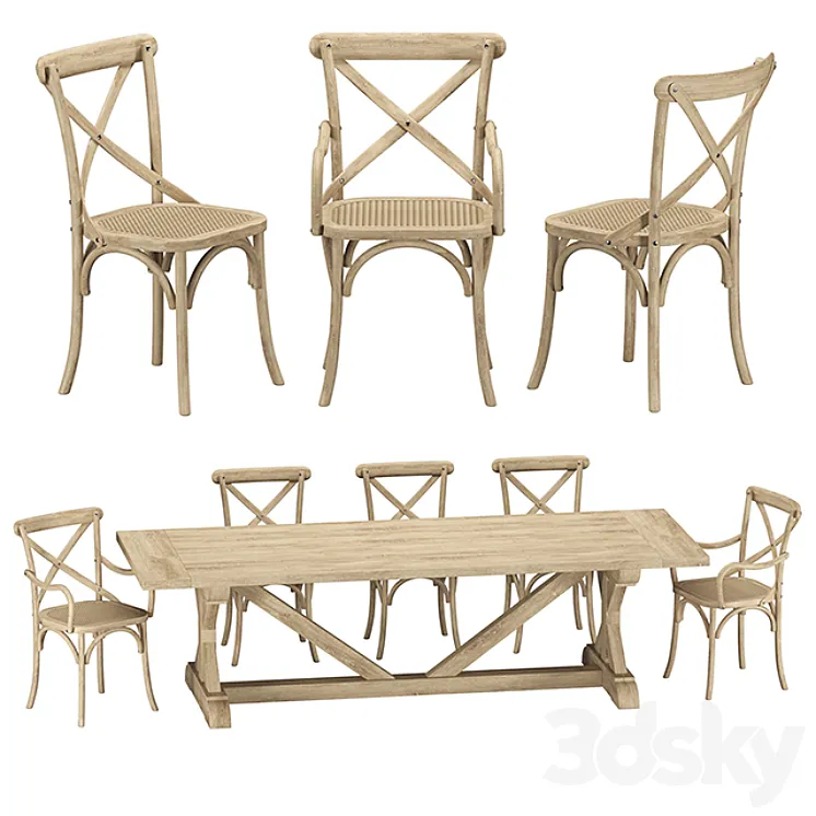 Restoration Hardware – Madeleine Chairs with Salvaged Table 3DS Max