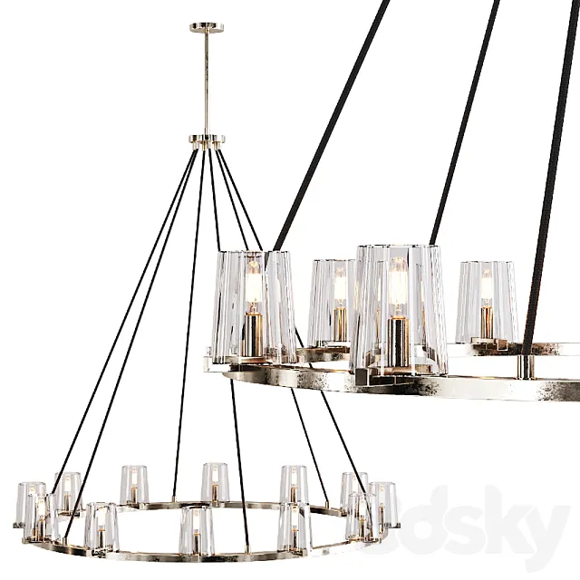 Restoration Hardware PAUILLAC ROUND CHANDELIER 48 Glass shade and Nickel 3ds Max
