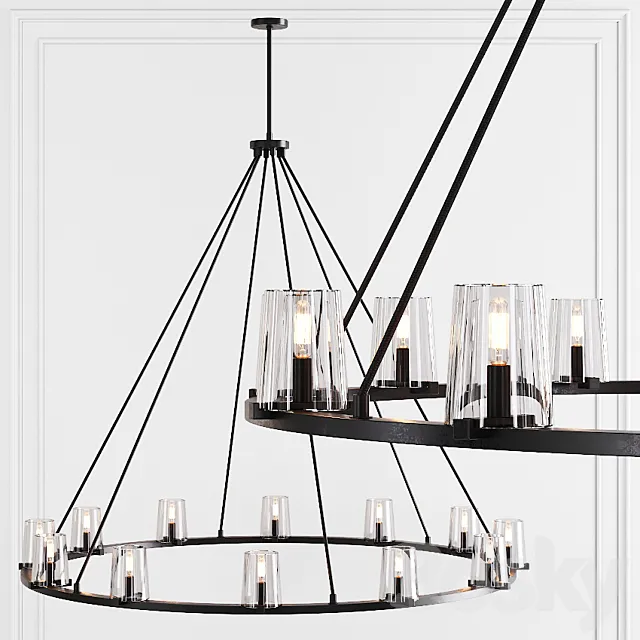 Restoration Hardware PAUILLAC ROUND CHANDELIER 60 Glass shade and Black 3ds Max