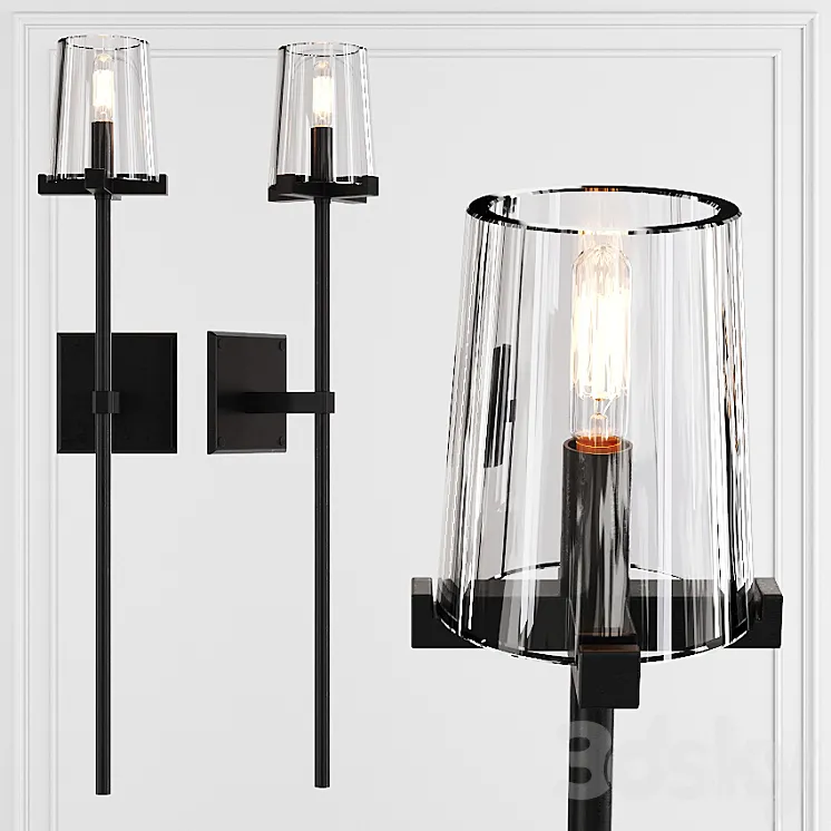 Restoration Hardware PAUILLAC TORCHE SCONCE Glass shade and Black 3DS Max