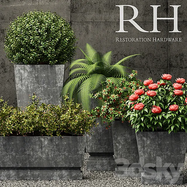 Restoration Hardware pedestal sheet metal planters 3ds Max