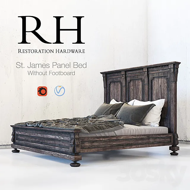 RESTORATION HARDWARE. St. James Panel Bed Without Footboard 3DSMax File