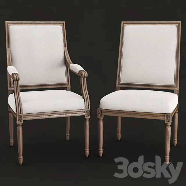 Restoration hardware – Vintage french square upholstered chairs 3DS Max Model