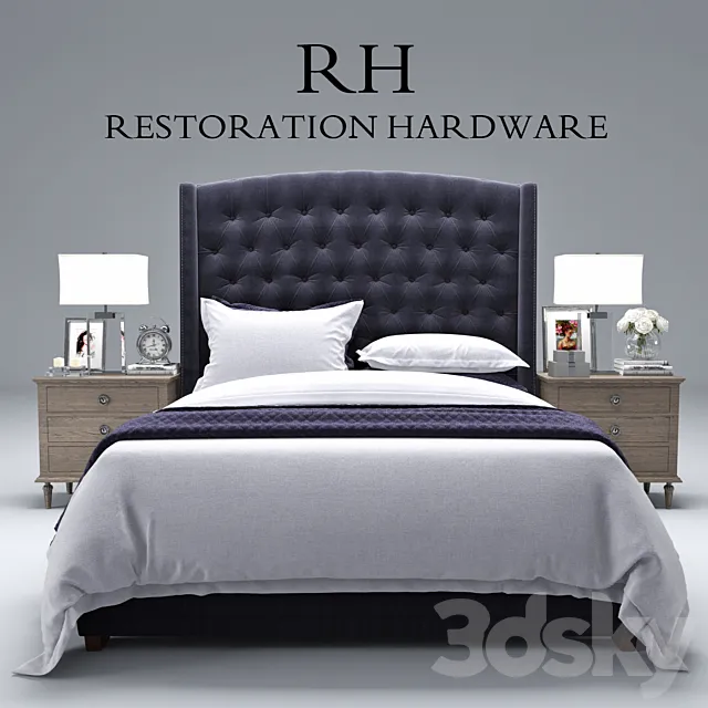 Restoration Hardware Warner Fabric Tufted bed 3DSMax File
