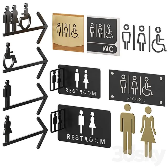 Restroom Directional Door Signs 2 3dsMax Model