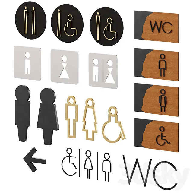 Restroom Directional Door Signs 3 3ds Max