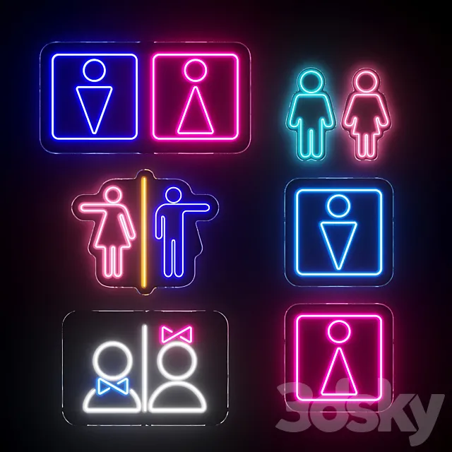 restroom | toilet | WC Neon Signs 3DS Max Model