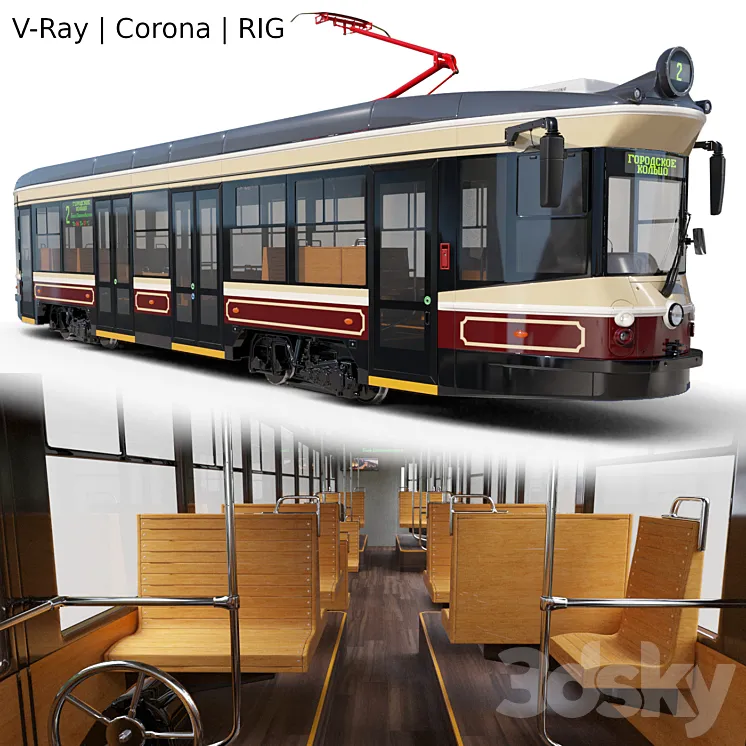 Retro style tram UVZ 71-415R 3DS Max