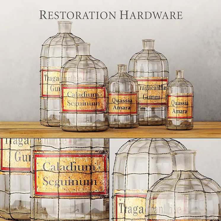 RH \/ 19TH C. CAGED APOTHECARY BOTTLE COLLECTION 3DS Max