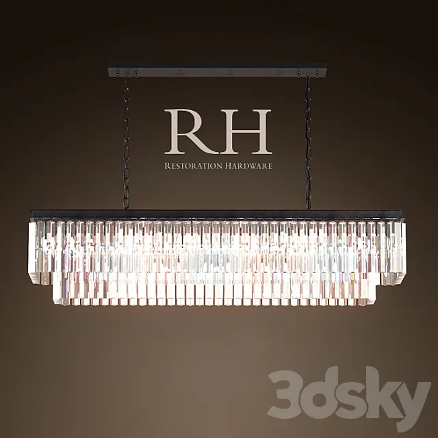 RH _ 1920S ODEON GLASS FRINGE RECTANGULAR CHANDELIER LARGE IRON 3ds Max