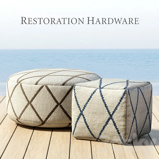 RH _ OUTDOOR HAND-KNOTTED MOROCCAN TILE FLATWEAVE POUF 3DSMax File