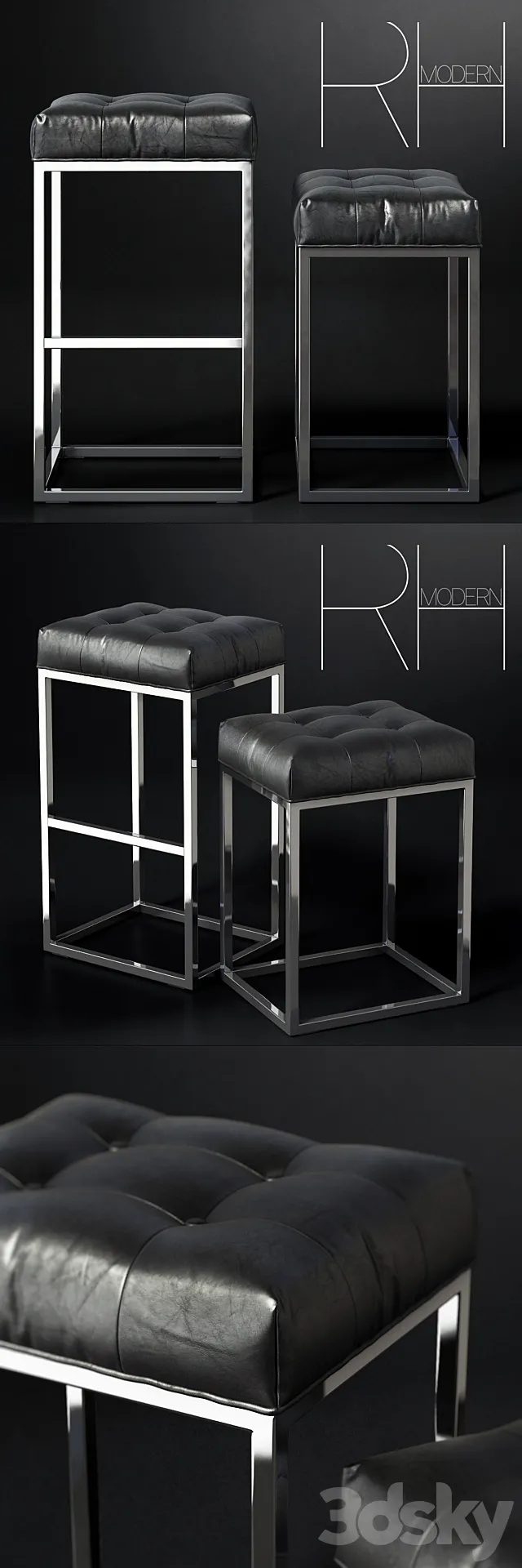 RH _ REESE TUFTED LEATHER STOOL 3DS Max Model