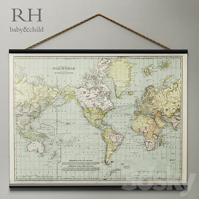 RH _ VINTAGE WORLD MAP TAPESTRY 3DSMax File