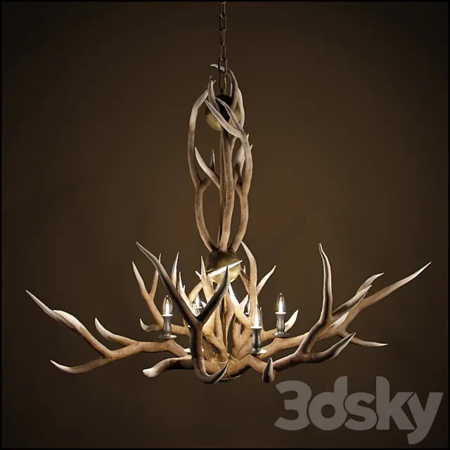 RH Adirondack Antler 6-Arm Chandelier 3DSMax File