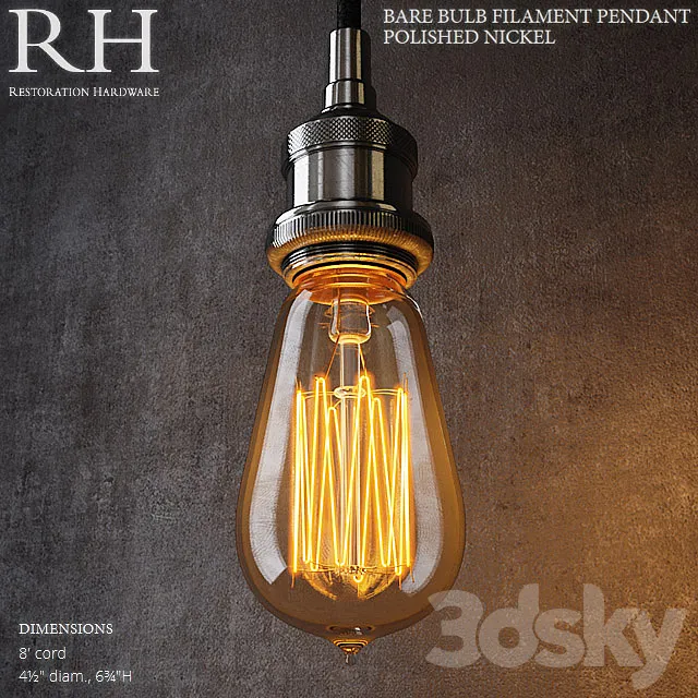 RH Bare Bulb Filament Pendant Polished Nickel 3DSMax File