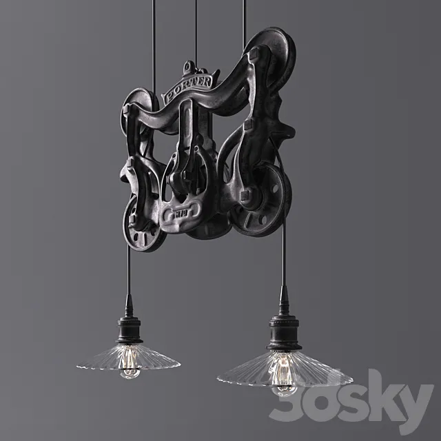 RH Cast-iron barn door trolley pendant 3ds Max