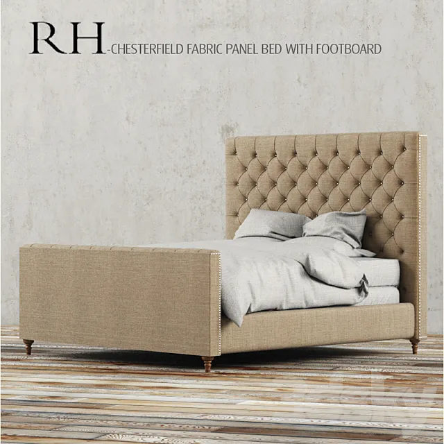 RH – CHESTERFIELD FABRIC PANEL BED WITH FOOTBOARD 3DSMax File