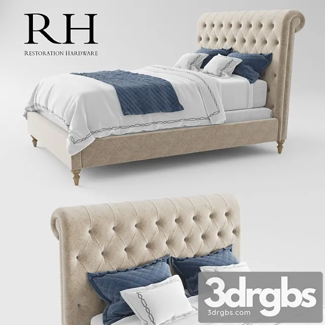 Rh Chesterfield Fabric Sleigh Bed 3dsmax Download