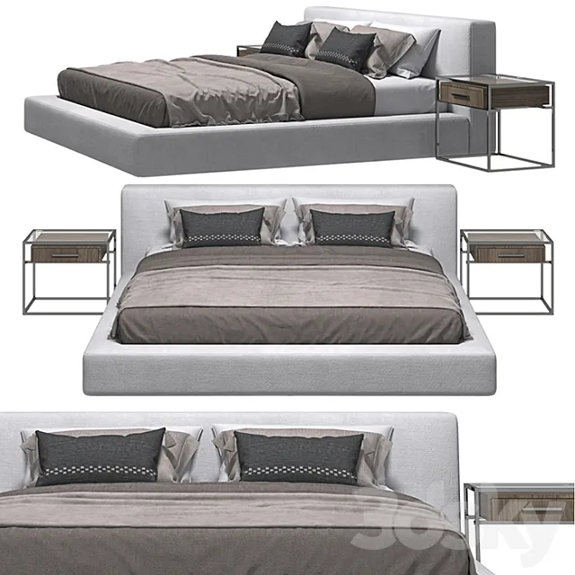 RH – Cloud Platform Slipcovered Bed And Kennan Bedside Table 3ds Max