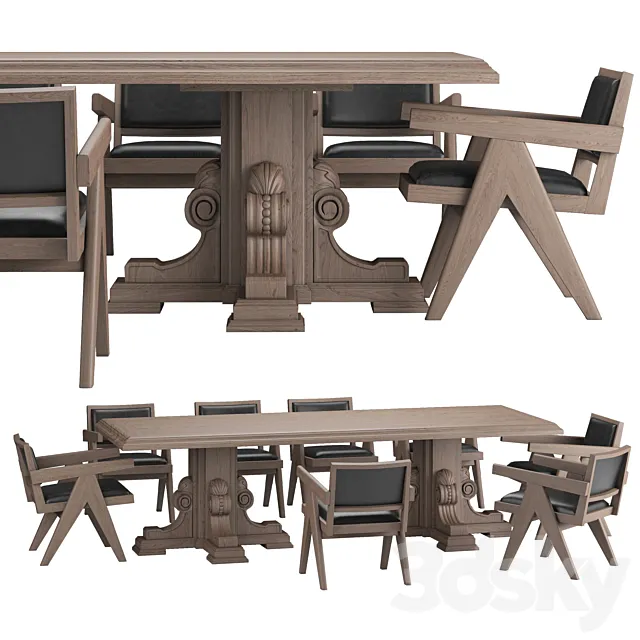 RH Corbel Carved Dining Table with Jakob Chair 3DSMax File