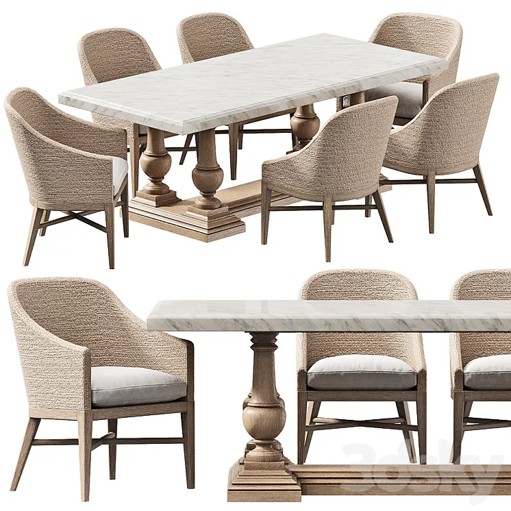 RH DINING SET 8 3DS Max Model