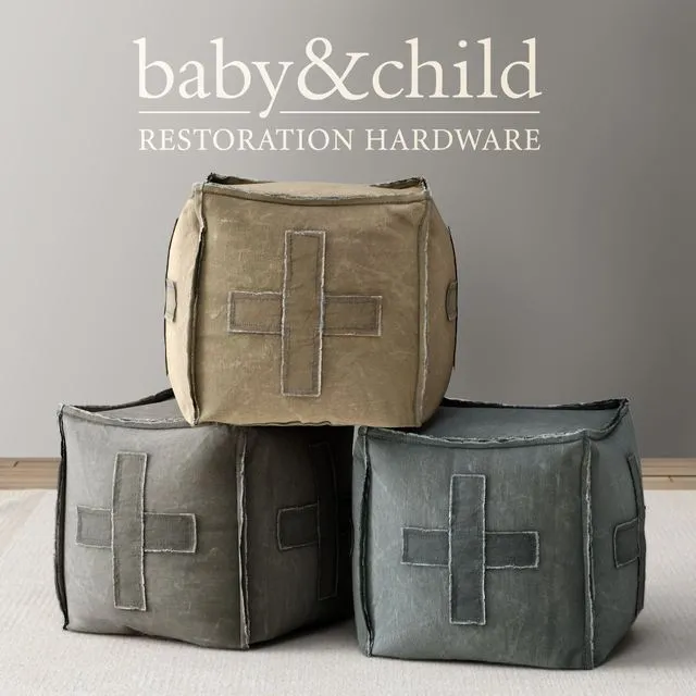 RH DISTRESSED CANVAS SQUARE POUF 3dsMax Model