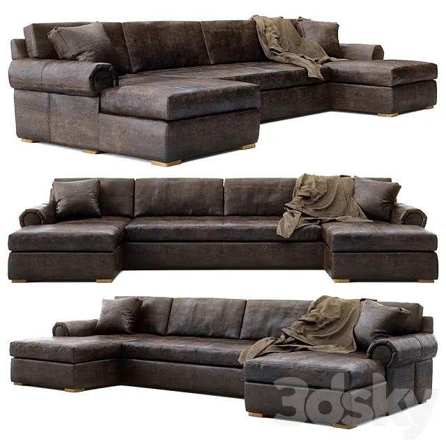 RH Lancaster leather u-chaise sectional 3ds Max