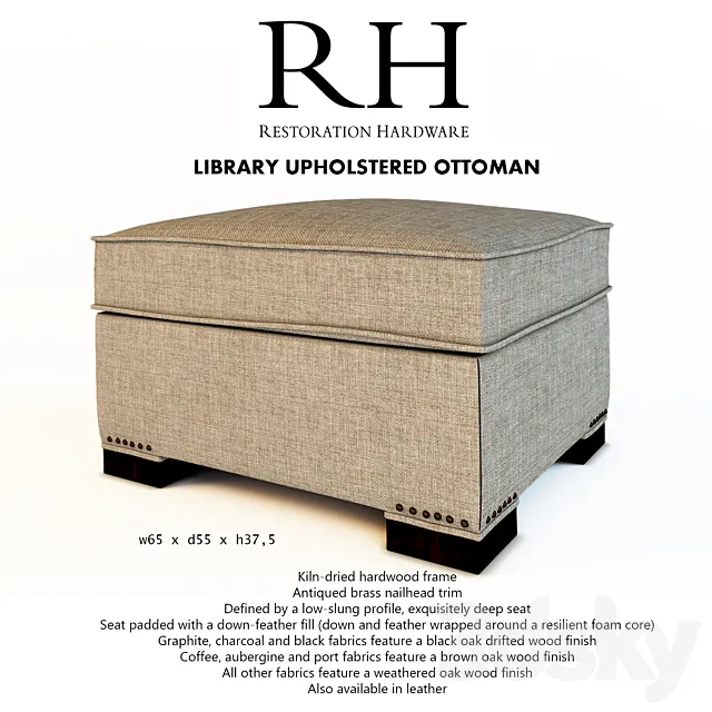 RH LIBRARY UPHOLSTERED OTTOMAN 3DSMax File