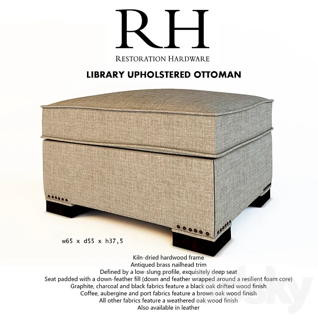 RH LIBRARY UPHOLSTERED OTTOMAN 3DS Max Model