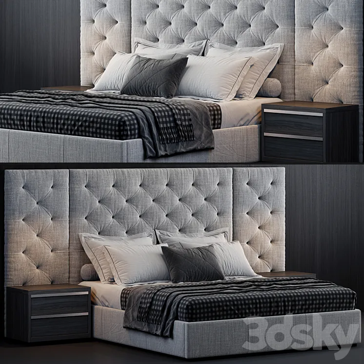 RH Modena Extended Panel Diamond Fabric Platform Bed 3DS Max