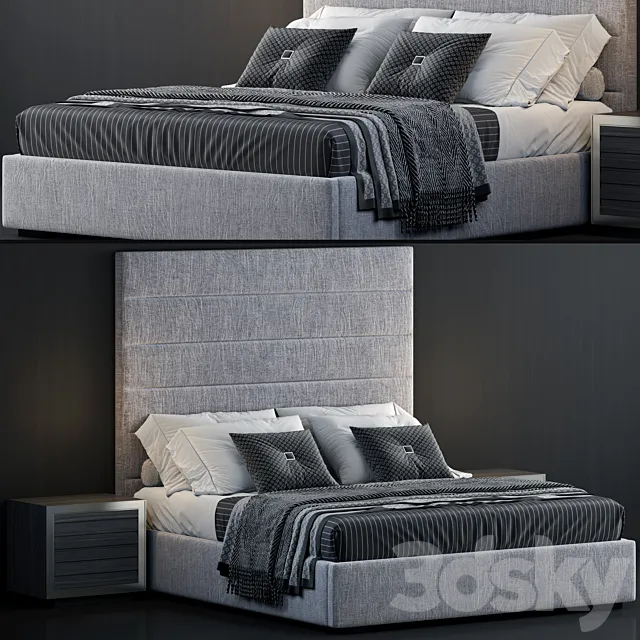 RH Modena Horizontal Channel Panel Fabric Platform Bed 3ds Max