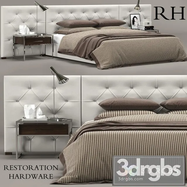 RH Modern Custom Diamond Tufted Fabric Headbord Bed 3dsmax Download