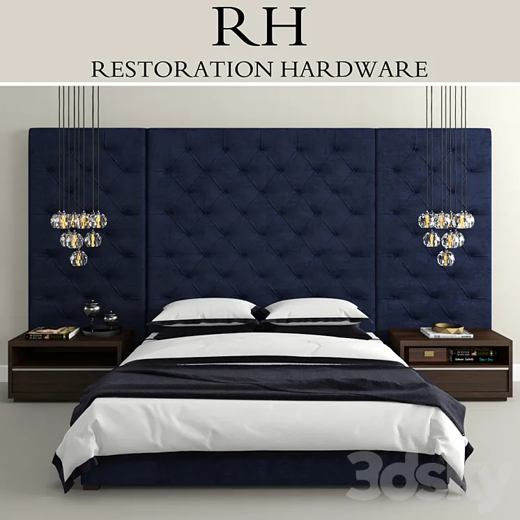 RH Modern custom tufted platform bed 3DS Max