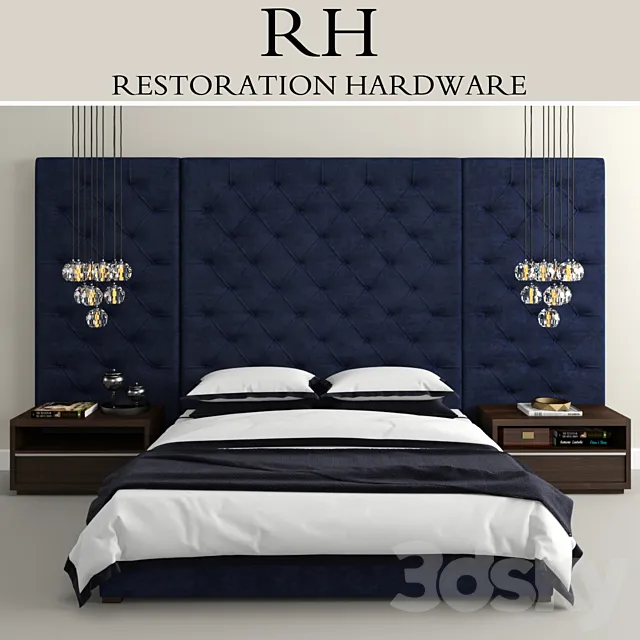 RH Modern custom tufted platform bed 3DSMax File