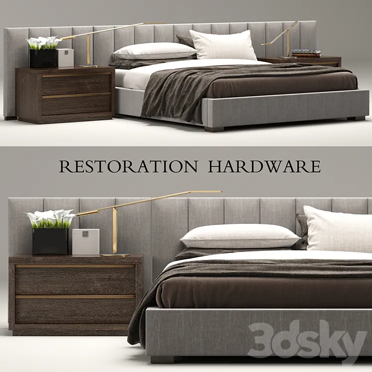 RH Modern custom vertical channel extended headboard bed 3DS Max