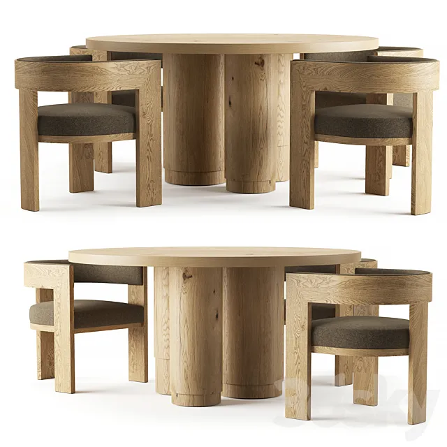 RH OAK TROPEZ ROUND DINING TABLE 3ds Max