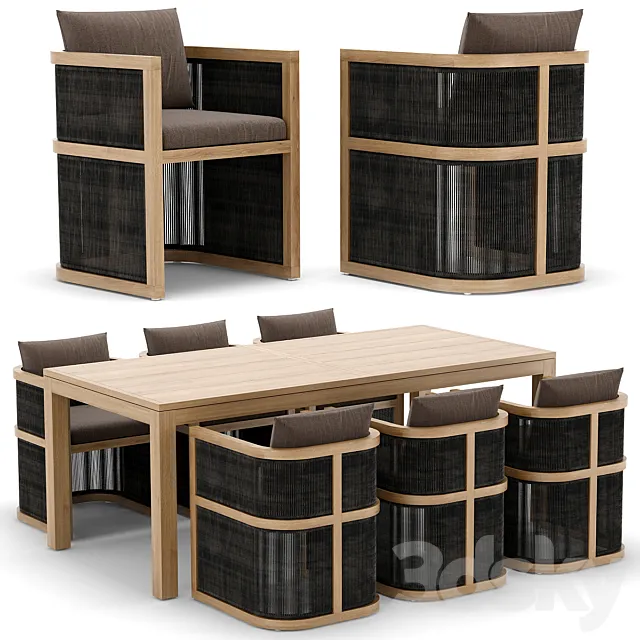 RH Outdoor Capri restangular table and chair 3ds Max