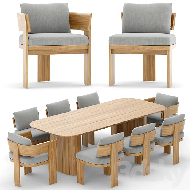 RH outdoor solaro restangular table chairs 3ds Max