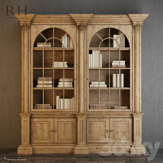 RH Palladian Salvaged Pine Library Bookcase Double 3DSMax File