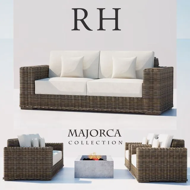 RH RATTAN SOFA SET 3dsMax Model