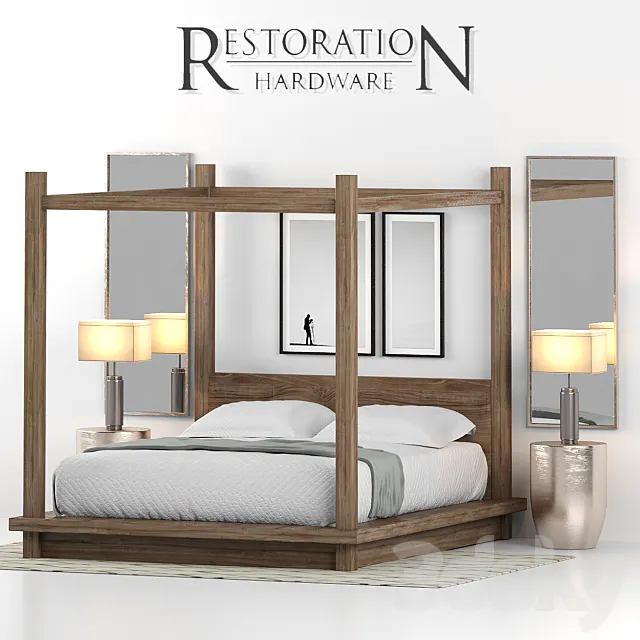 RH RECLAIMED RUSSIAN OAK CANOPY BED 3DS Max Model