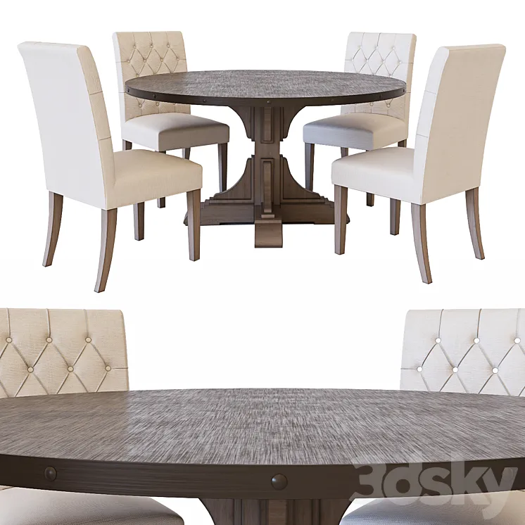 RH Round dining table & Bennett Parsons dining chair 3DS Max Model