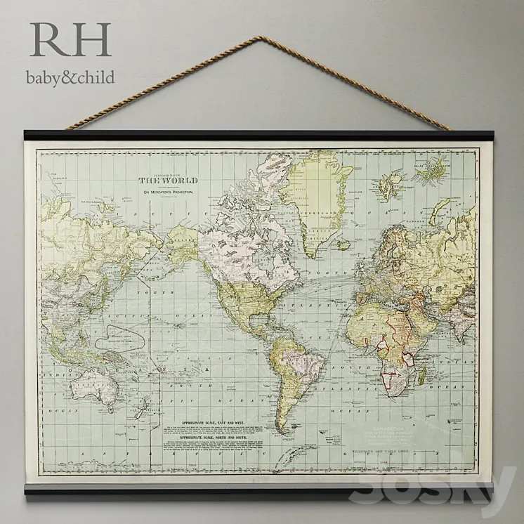 RH \/ VINTAGE WORLD MAP TAPESTRY 3DS Max