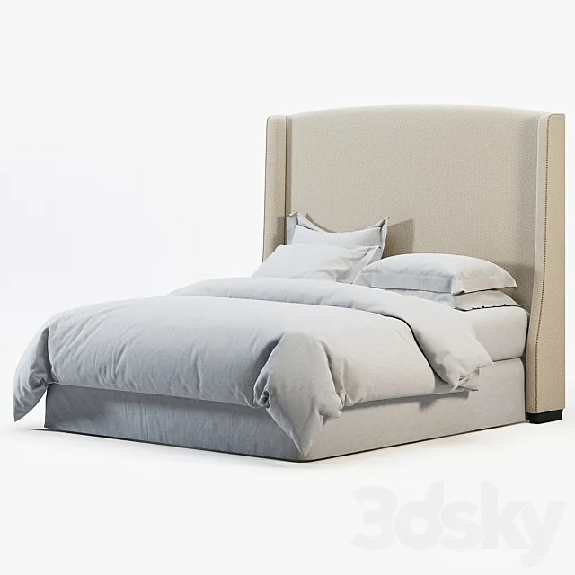 RH WARNER FABRIC HEADBOARD WITH NAILHEADS 3ds Max