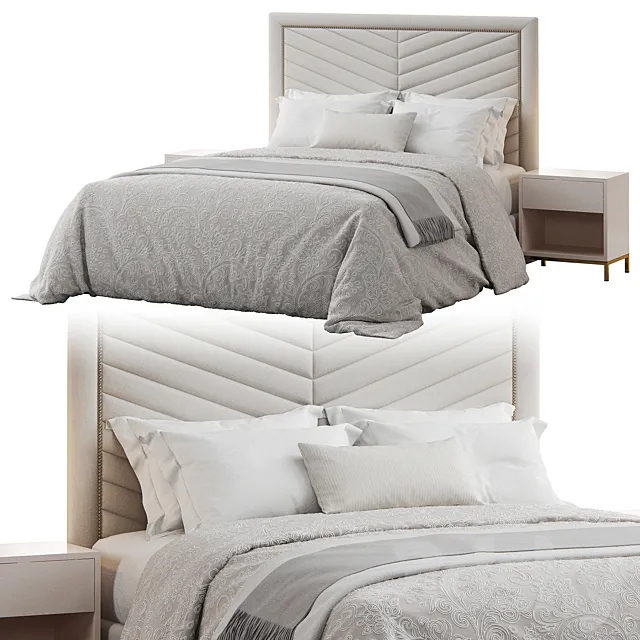 Rhys II Dovetail Tufted Nailhead Headboard Bed 3ds Max