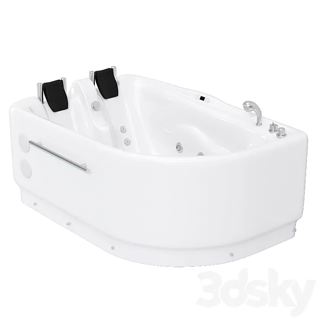 Right Corner Acrylic White Whirlpool Bathtub for Two 3ds Max