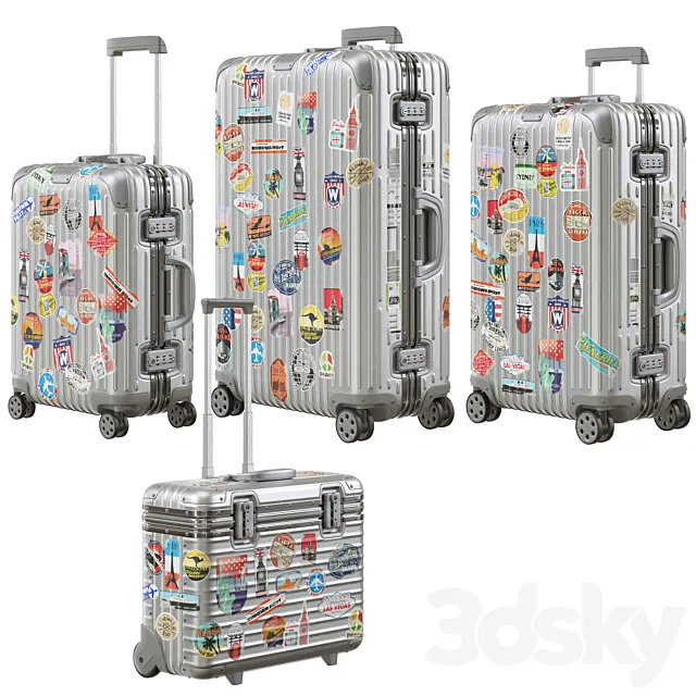 Rimowa Aluminum Luggage with Stickers PBR 4k 3ds Max