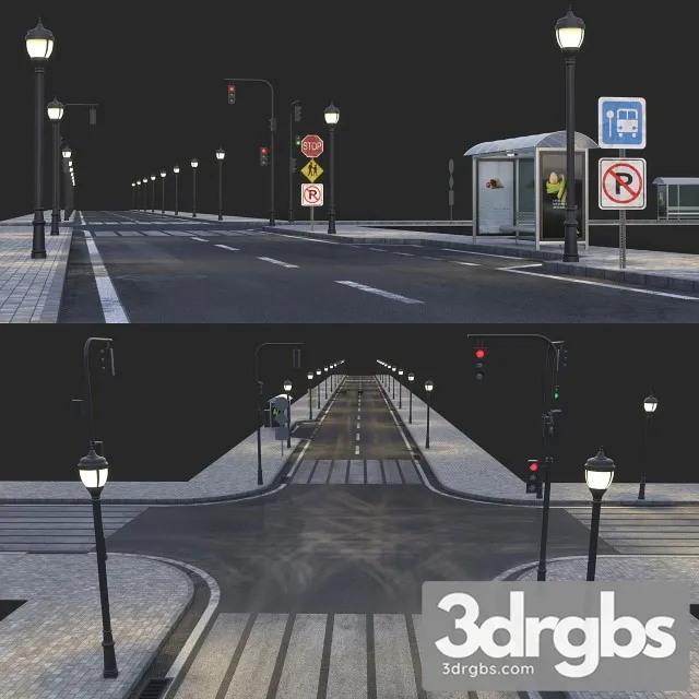 Road and Busstop 3dsmax Download