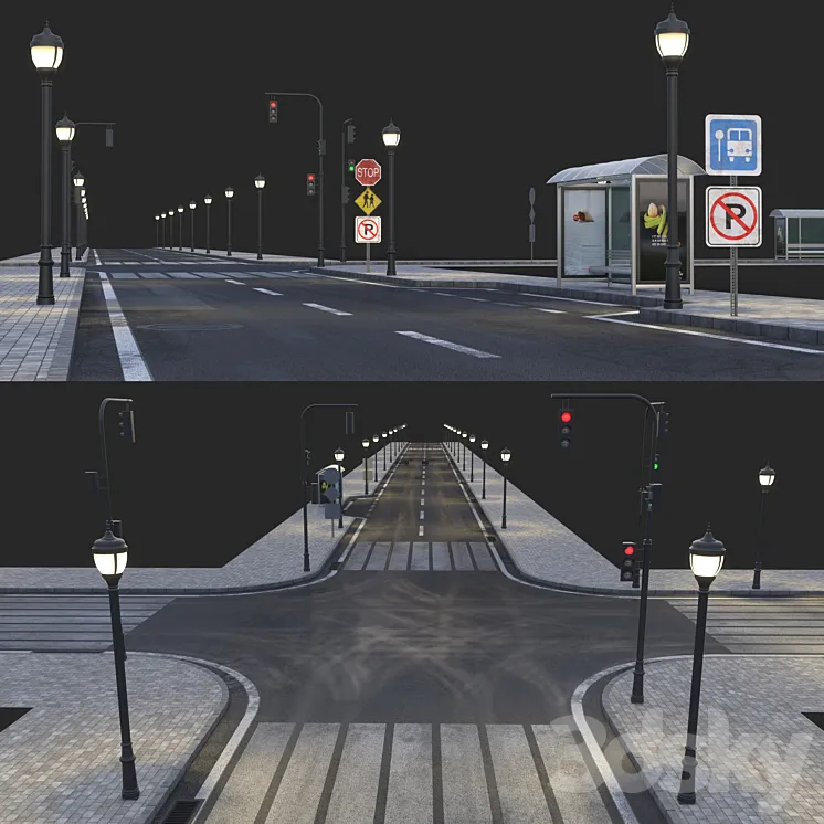 Road and busstop 3DS Max