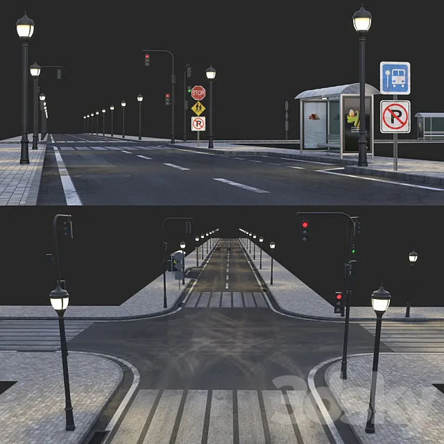 Road and busstop 3DSMax File